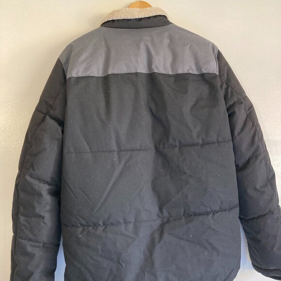 Small Levi's Sherpa Collar Utility Workwear Jacket Black Gray Colorblock Puffer - Picture 3 of 14